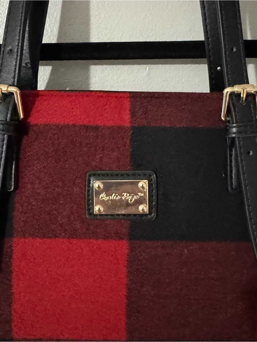 Charlie Paige Red & Black Buffalo Plaid Shoulder Tote Bag - Picture 6 of 14